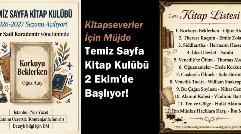 Temiz Sayfa Kitap Kulübü 2 Ekim’de Başlıyor! Temiz Sayfa Kitap Kulübü 2 Ekim’de Başlıyor!